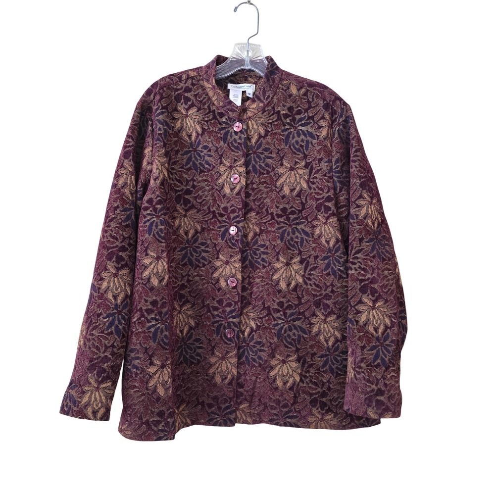 Coldwater Creek Burgundy Floral Tapestry Button Front Jacket 1X H16525